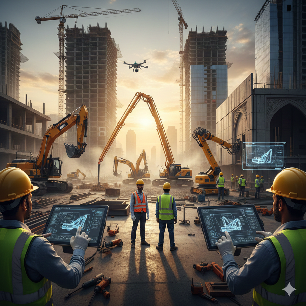 Indian Workers in Modern Construction Technologies and Machinery