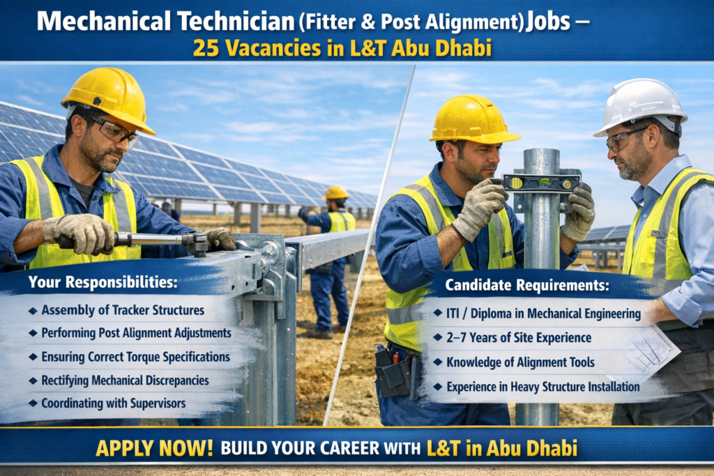 Mechanical Technician (Fitter & Post Alignment) Jobs – 25 Vacancies in L&T Abu Dhabi