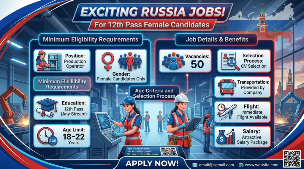 Russia Jobs for 12th Pass Female Candidates